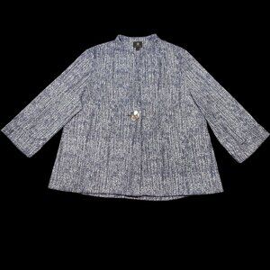 JM Collection Womens Open-Front Textured Blazer Jacket With Button Navy/White L